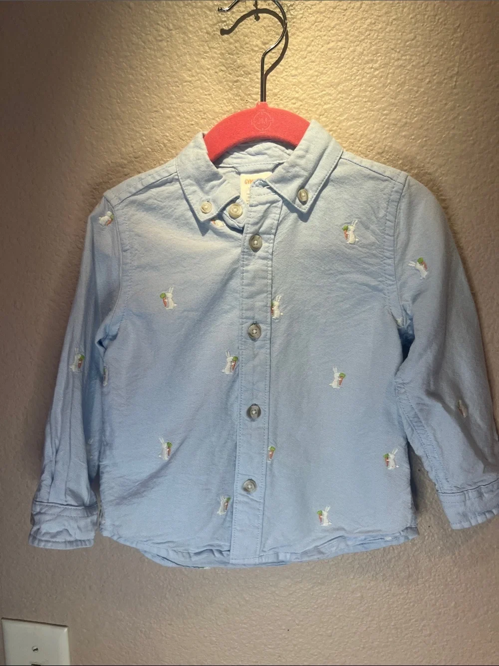 Gymboree Boys Embroidered Bunny Oxford Button Up Shirt Easter Blue 18-24 Months
